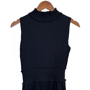 HP🎉 NANETTE Nanette Lepore Mock Neck Pleated Sleeveless Midi Dress Navy Size 2